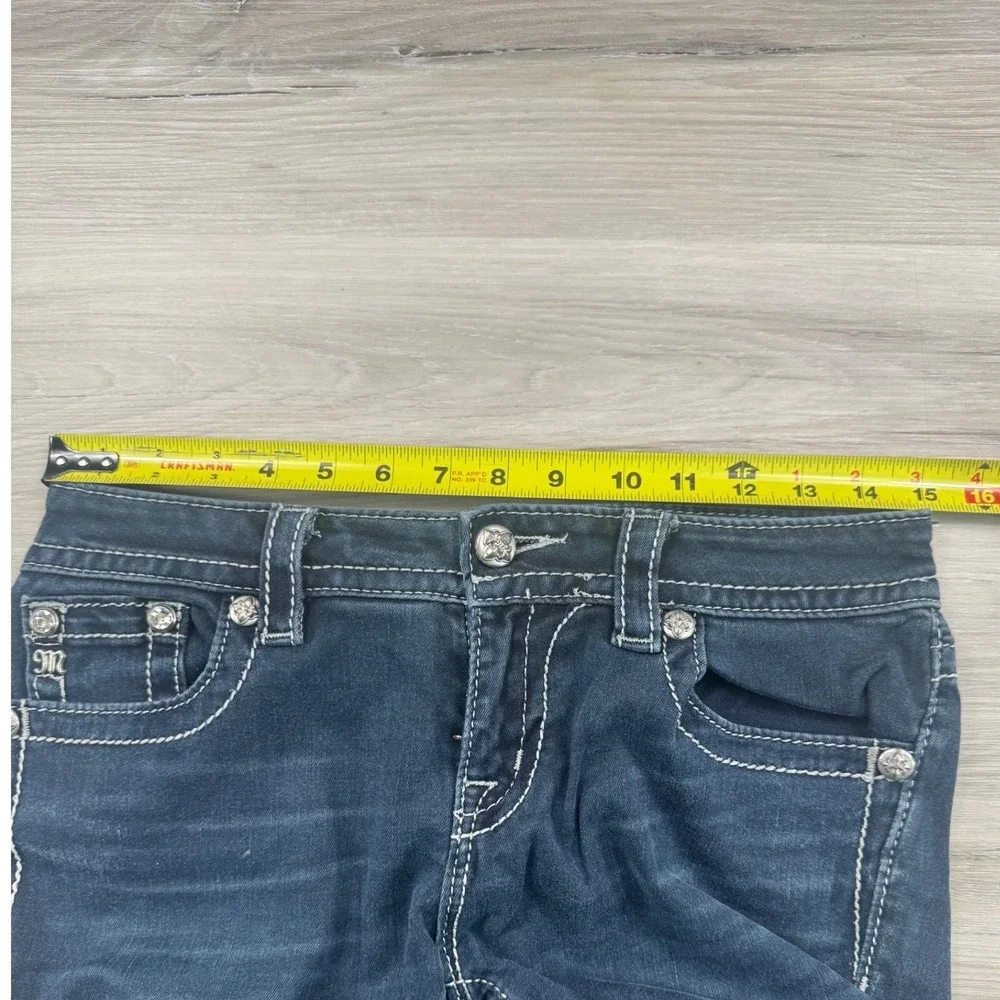 Miss Me Womens Mid Rise Skinny Jeans Dark Wash Contrast Stitch ME8060S2R Size 28